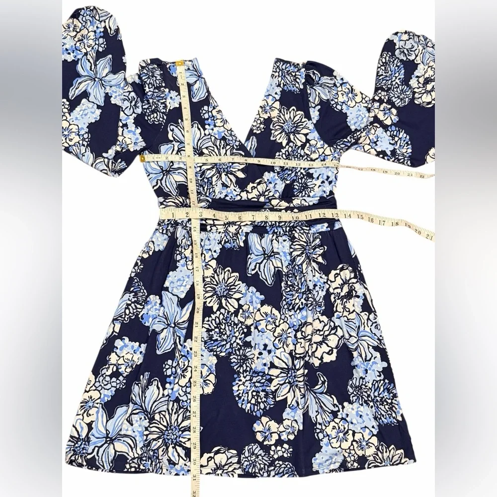 Lilly Pulitzer Riza Long Sleeve Dress Romper Low Tide Navy Bouquet All Day Sz M - Picture 7 of 12